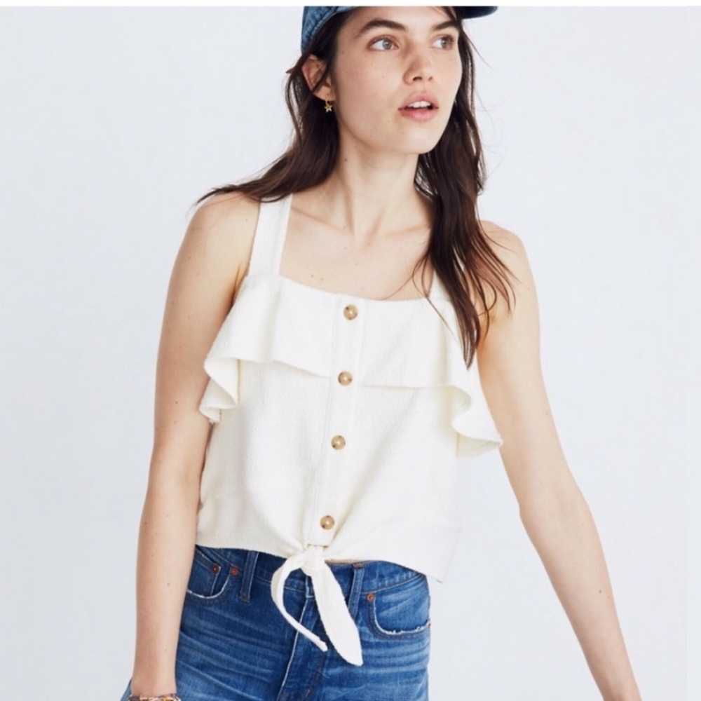 Madewell Texture & Thread Ruffle Tie Front Tank - Picture 3 of 5